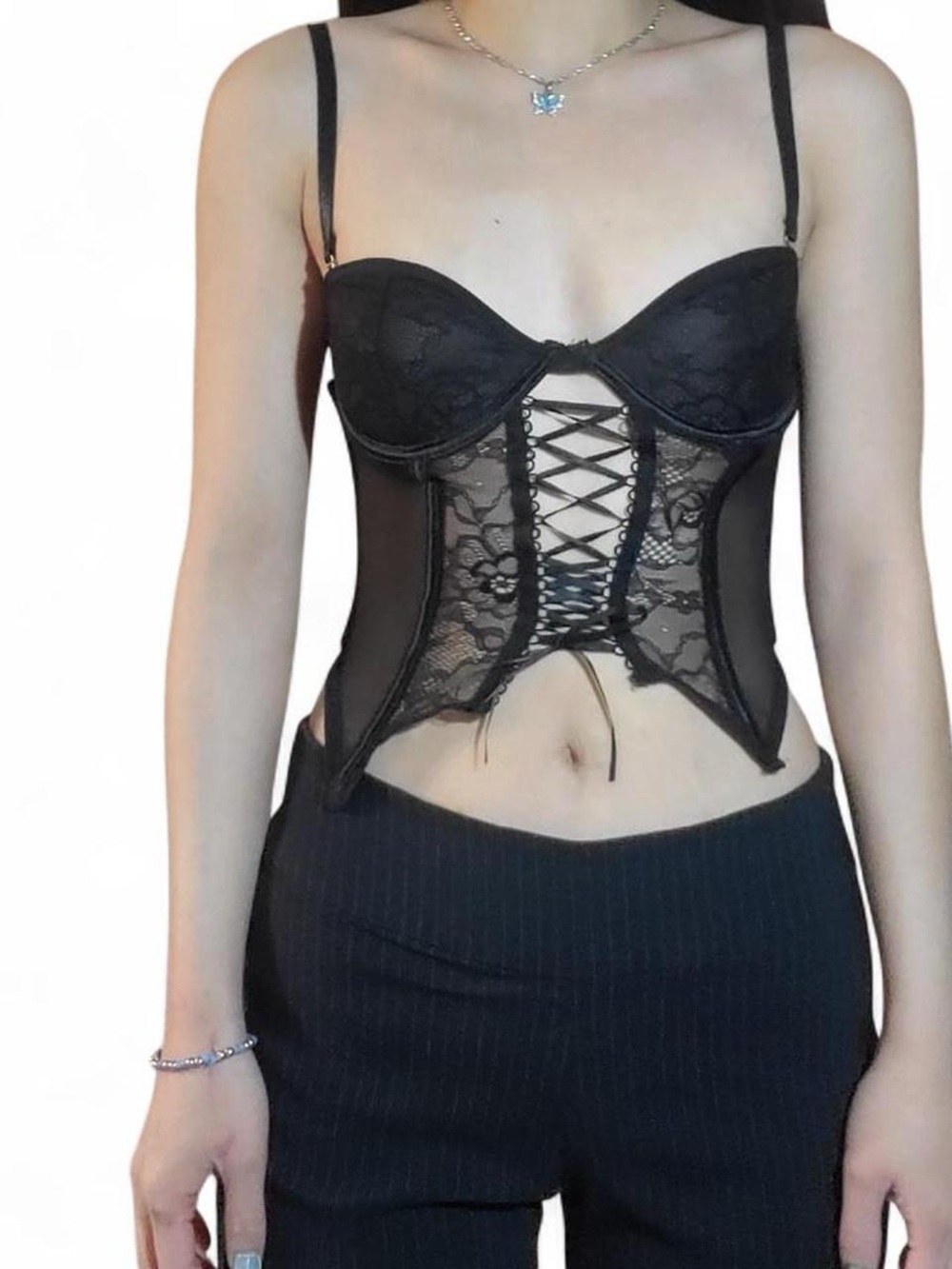 Hot Topic Black Lace-Up Corset Bustier Top